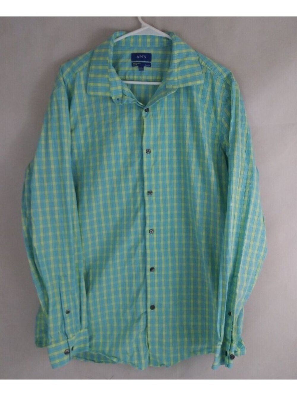Apt 9 Premier Flex Slim Fit Men's Green & Yellow Casual Dress Shirt Size XL